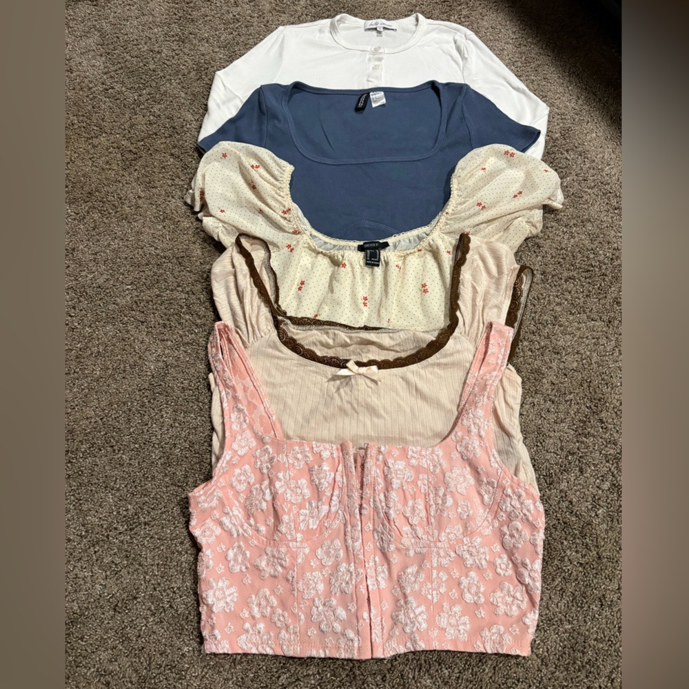 Bundle of Women's Tops - White, Blue, Beige, Pink size Medium
